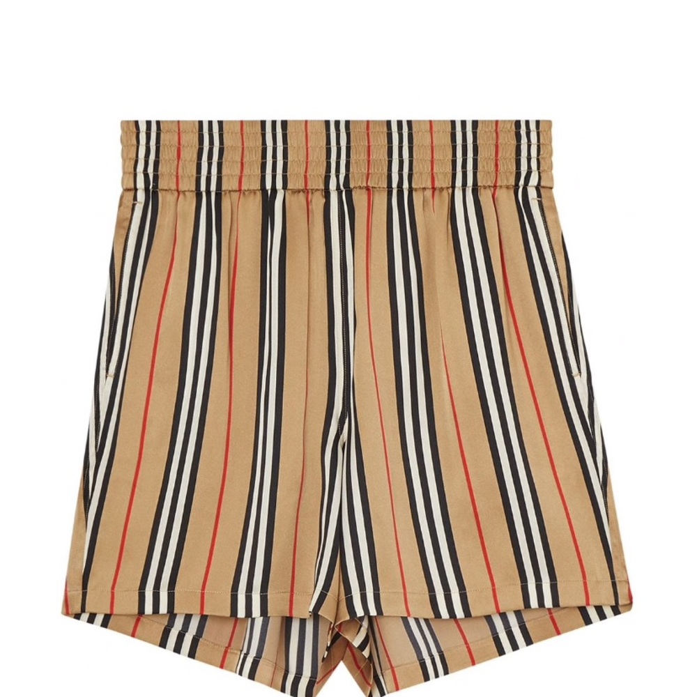 Burberry Tan Striped Elastic-Waist Shorts